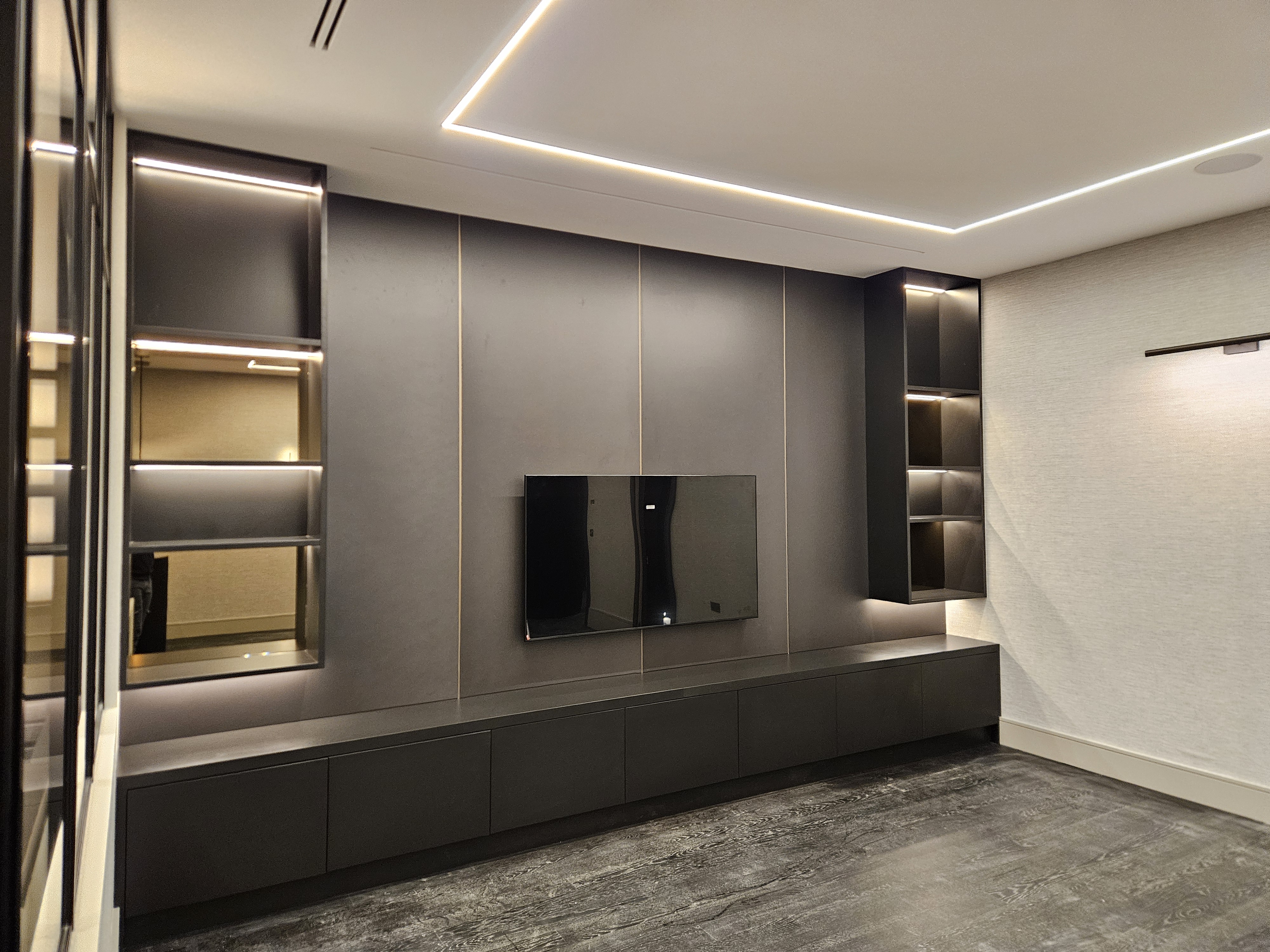 Modern media wall with integrated lighting